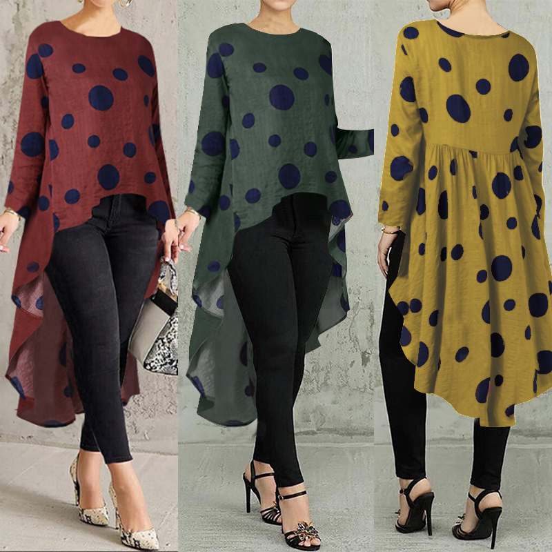 

Oversized Tunic Asymmetrical Tops 2020 ZANZEA Fashion Women' Printed Blouse Casual Long Sleeve Blusas Female O Neck Blusas 5XL, Green