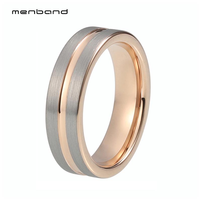 

Tungsten Ring 6MM Rose Gold Wedding Ring Set For Men And Women Grooved And Flat Band