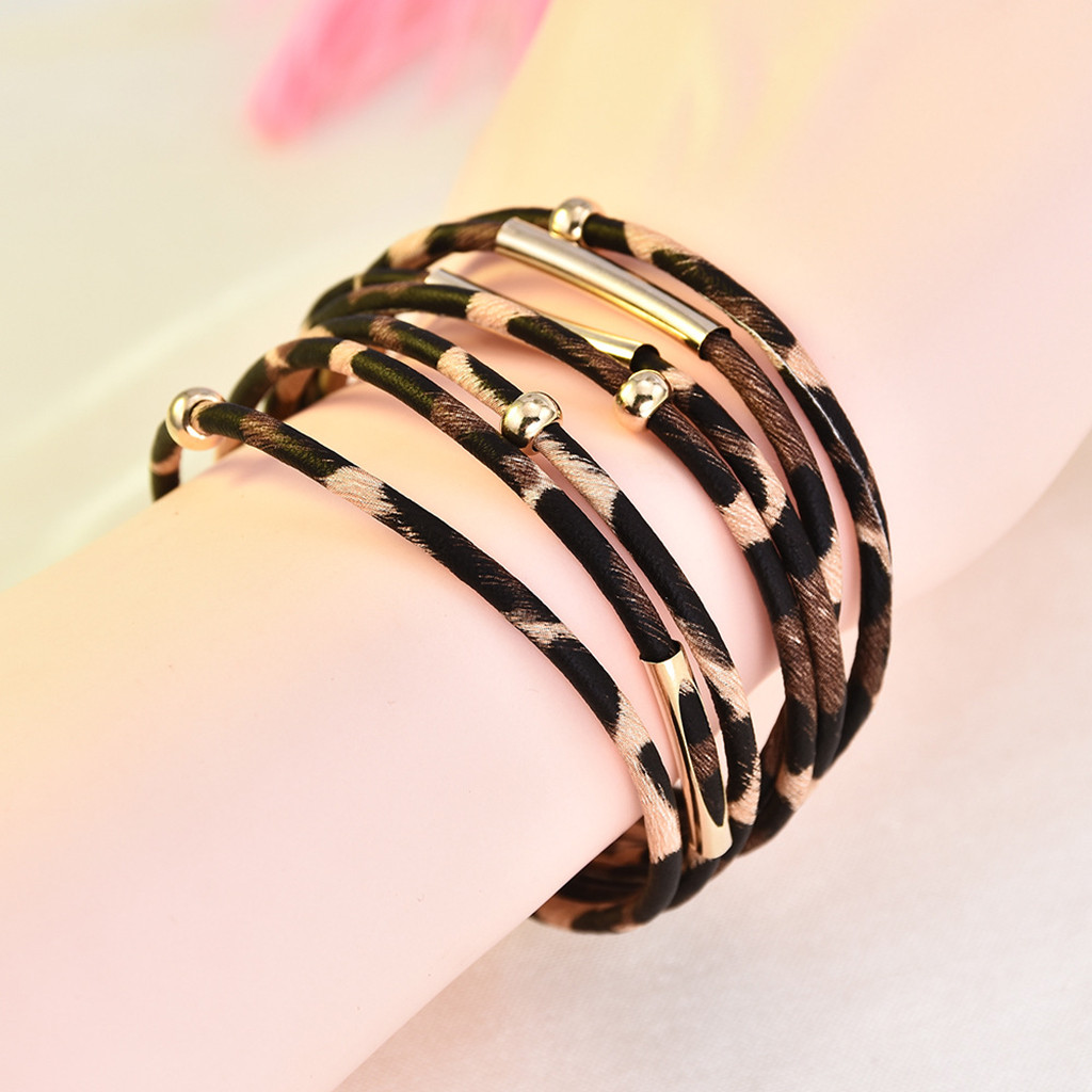 

Trendy Magnetic Leopard Multilayer Ladies Leather Bracelet Bohemian retro style Jewelry Gift for occasions party wedding