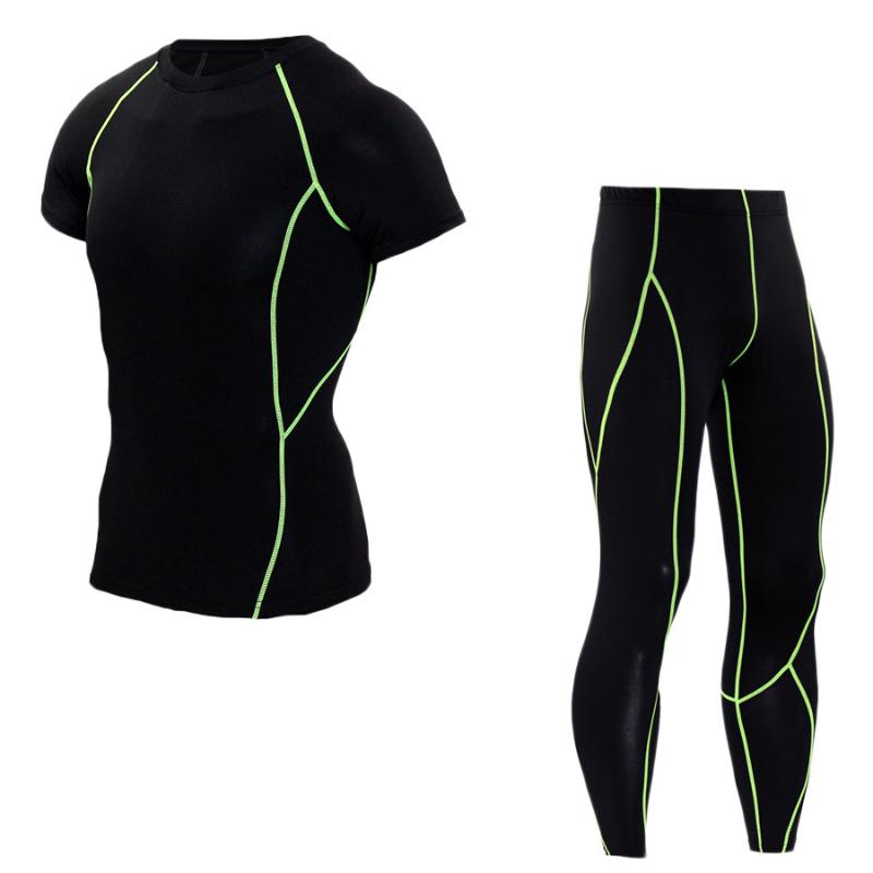 

Joggers Suit For Men T Shirt And Pants Quick Dry Gym Running Cycling Set Compression Sportswear