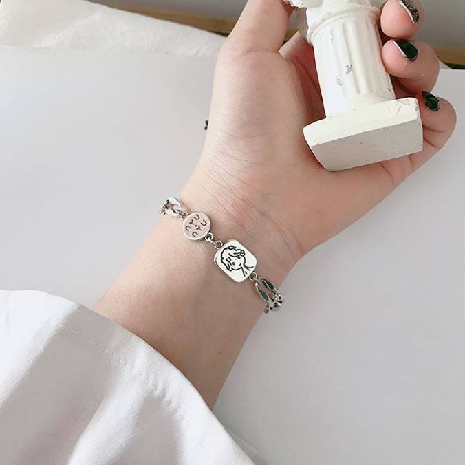 

Link, Chain Handmade 925 Sterling Silver Cartoon Portrait Thai Bracelet For Women Gift Jewelry