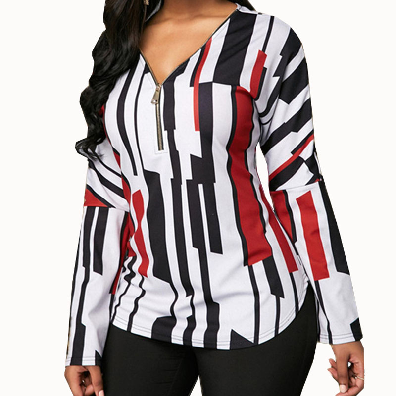 

New 2020 Spring Women' T-shirt Fashion Sexy Zipper V Neck Printing Long Sleeve T-shirt Women Top Loose Plus Size Tee 5XL, Purple short