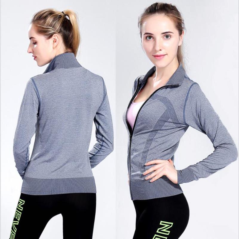 

Women' Sports Running Jacket, Yoga Clothing, Gym Training Suit, Seamless Fitness Zipper Outdoor Running Long-sleeved T-shirt, Gray coat