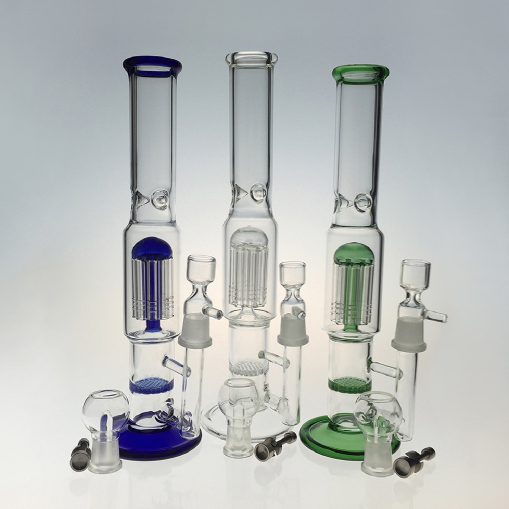 

Two Funtion Comb Perc 8 Arms Tree Glass Water Bongs Dabbing Water Pipes Glass Bong Bubbler Ice Pinch Smoking Hookahs