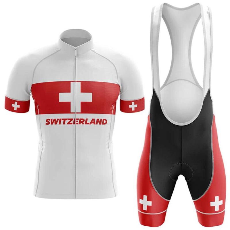 

2020 New Swiss National flag Red Cycling Suit Summer Bike Uniform Bike Set Mountain Racing Sportswear cycling jersey, Short sleeve set 10