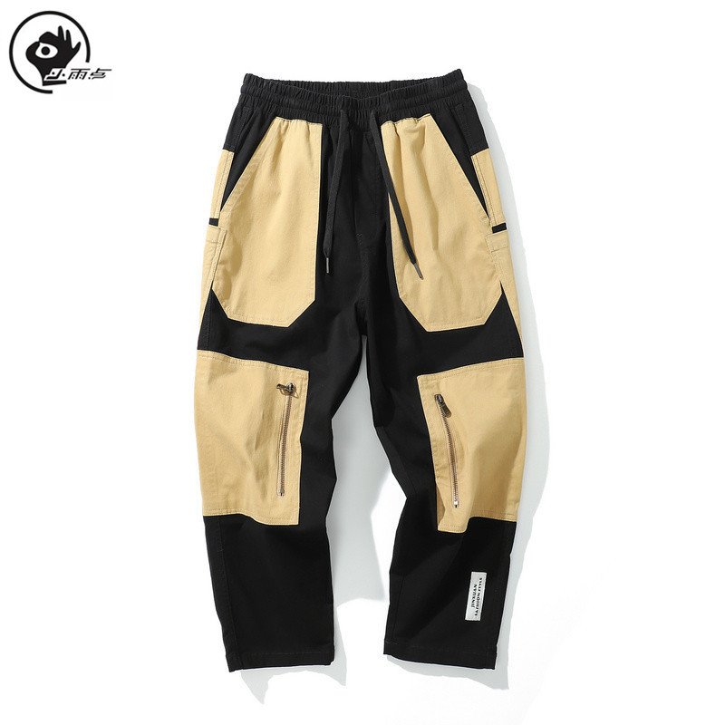 

Little Raindrop Sweat Pants Men Patchwork Japanese Style Trousers Sweatpants Streetwear Man Joggers Track Casual Cargo Pants, Khaki