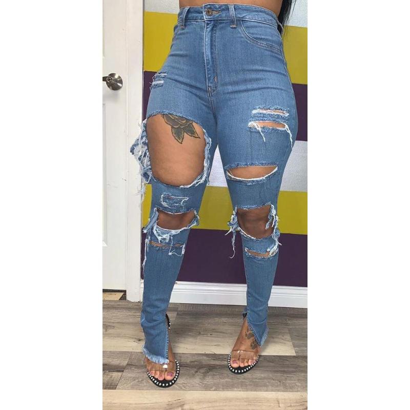 

Felyn 2020 New Arrival Fashion Design Jeans Hole Ripped Summer Casual Denim Long Pants, Blue