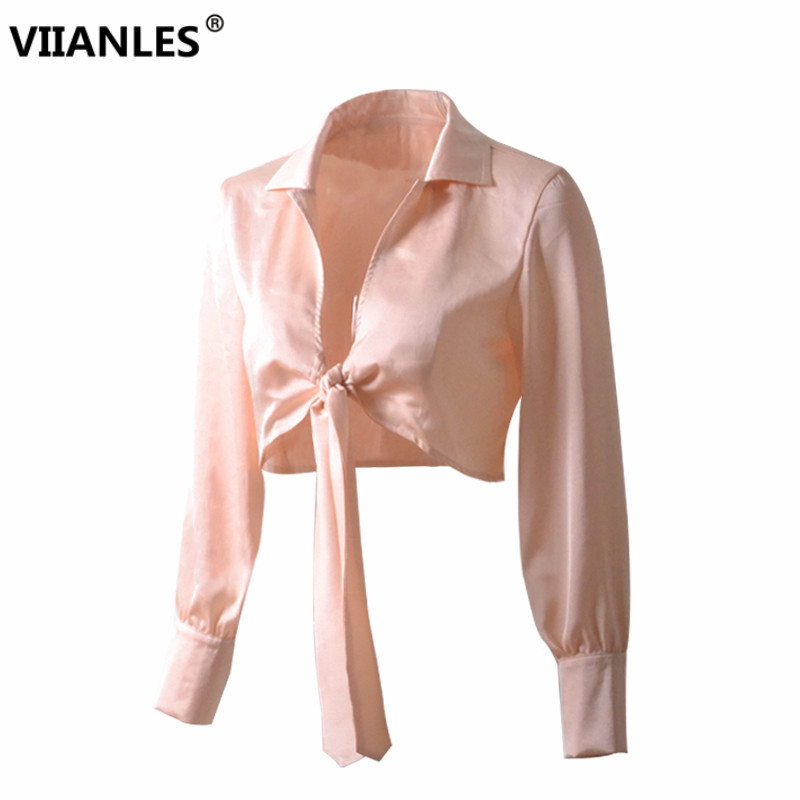 

VIIANLES Casual White top Solid full sleeve Shirt women Blouses Notched Fashion Street Harajuku girls Pink Short Black tee shirt, White s1083