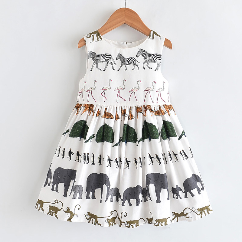 

Girls Dresses 2020 Autumn New Children's Wear Girls Clothing Sweet Animal Print Lace Cotton Sleeveless Vest Dress, White