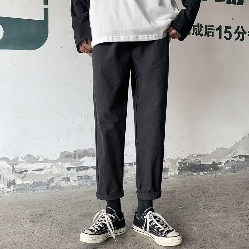 

2019 Spring And Autumn New Male Korean Version Of The Trend Loose Nine Straight Fashion Casual Pants Tide Black White / Khaki