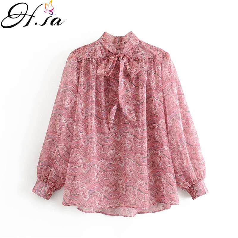 

H.SA 2020 Women print Shirt Fashion Blouses Korean Ruffles Spring Autumn Women Streetwear Slim Chiffon Blouse Elegant Ladies Top, Sls-9674