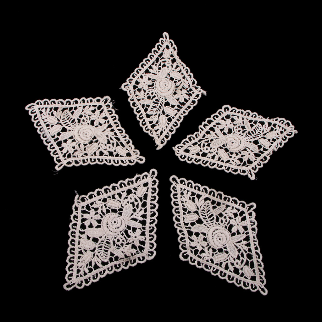 

5 Pieces Rhombic Embroidered Flower Patches Sew On Applique Patches DIY Sewing Crafts Supplies