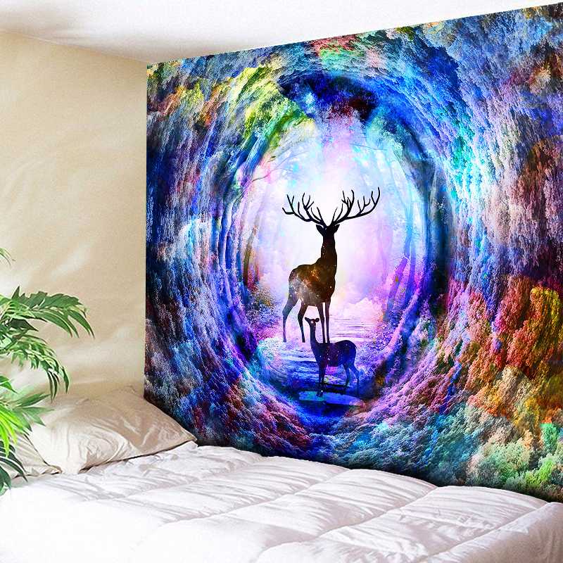 

Plus Size Large Wall Tapestry Multicolor Rainbow Elk Tree Hole Hippie Tapestry Wall Hanging Couch Blanket Home Decor