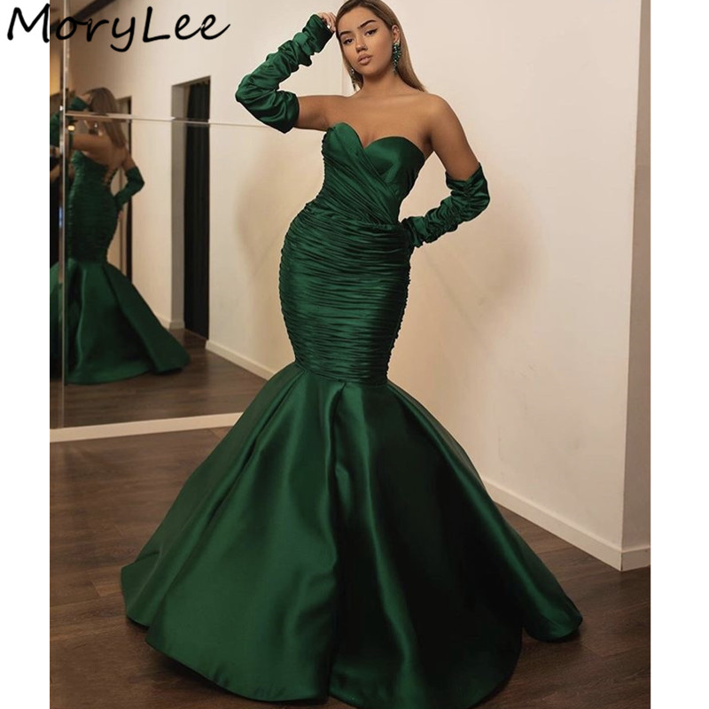 

Green Evening Dresses Sweetheart Sleeveless Floor Length Mermaid Satin Pleated Evening Dresses vestidos de fiesta de noche, Burgundy