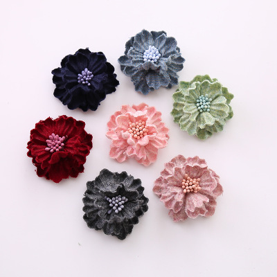 

20PCS/lot velvet Fashion Handmand Edge Fabric Flowers for Hair Clips Chiffon Hair Flowers for Kids Accessories