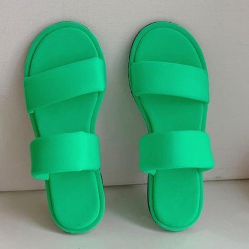 

Women Slippers Narrow Fashion Band Summer Slides Open Toe Flat Casual Shoes Outdoor Beach Sandal Shoes, Green