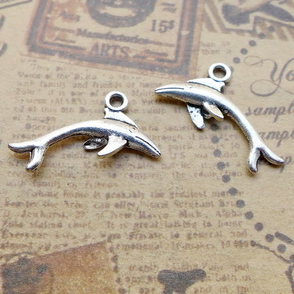 

B6702 12.5*24mm Dolphin Ancient Silver Combine Gold Product Parts 200 Individual / Package 0.9 G