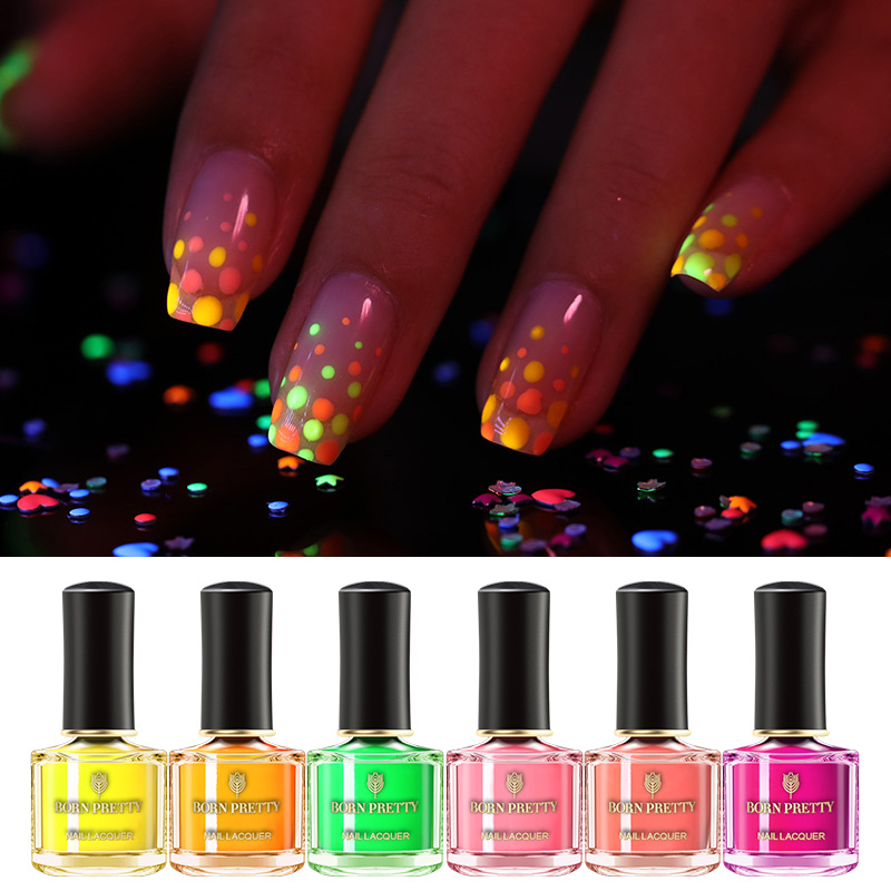 

BORN PRETTY BORN PRETTY 6ml Fluorescence Nail Art Polish Summer Series Colorful Glow In Dark Nail Varnish Lasting Unpeelable, Base or top coat