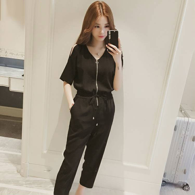 

Women' Summer 2020 Jumpsuit High Waist Slim Short-sleeved Pants Rompers Casual Streetwear One Pieces Outfits, Black