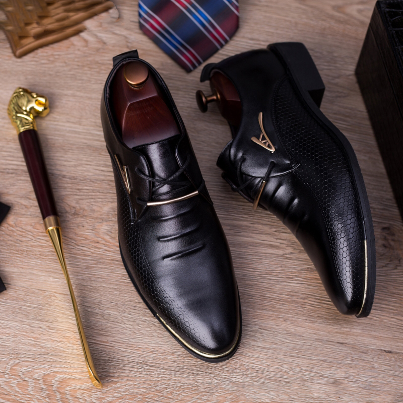 

Luxury Classic Man Pointed Toe Dress Shoes Mens Pu Leather Black Wedding Shoes Male Oxford Formal Shoes Plus Size