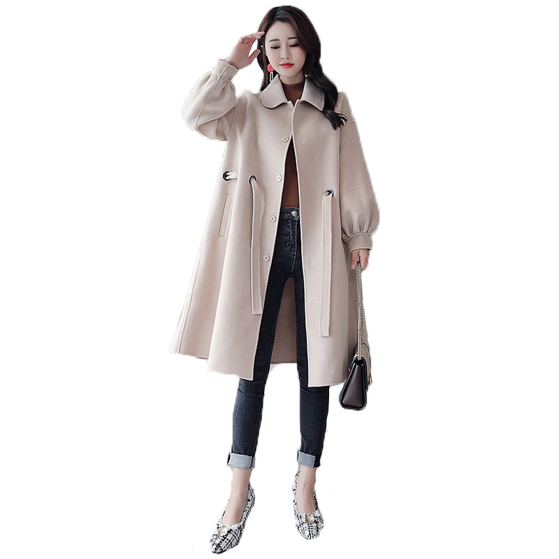

Autumn winter woolen coat women yellow red beige -2XL plus size 2019 new korean long sleeve lapel fashion blends jacket JD612