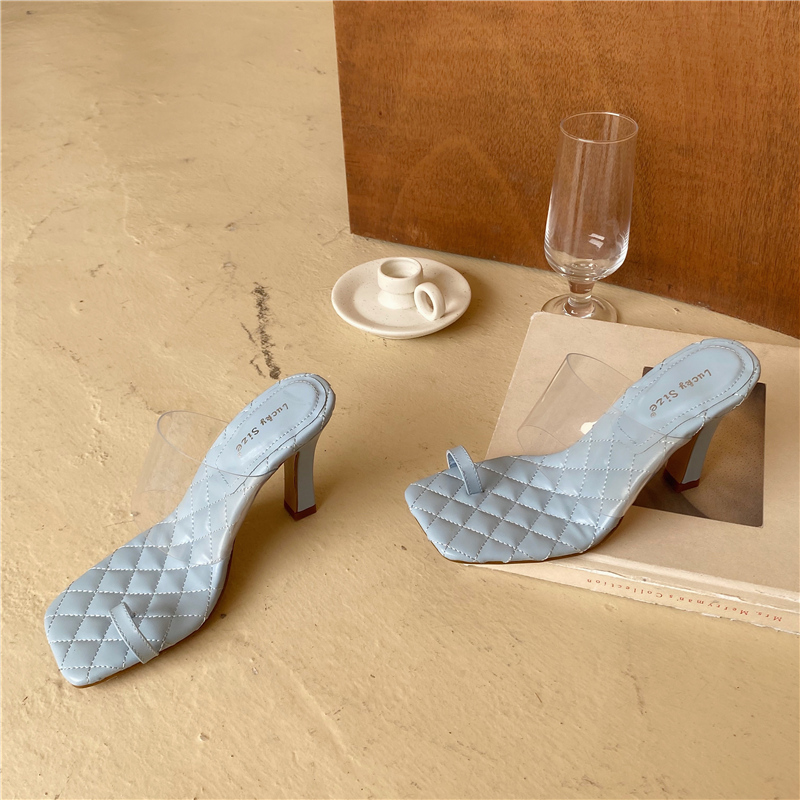 

2020 Summer Sweet Women Candy Color Slippers Blue White Clear High Heels Flip Flops Mules Beach Slides Vacation Shoes, Black
