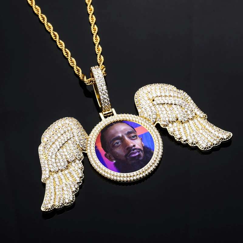 iced out custom picture angle wing big pendant necklace for men women hip hop luxury designer bling diamond customized photo pendants gift