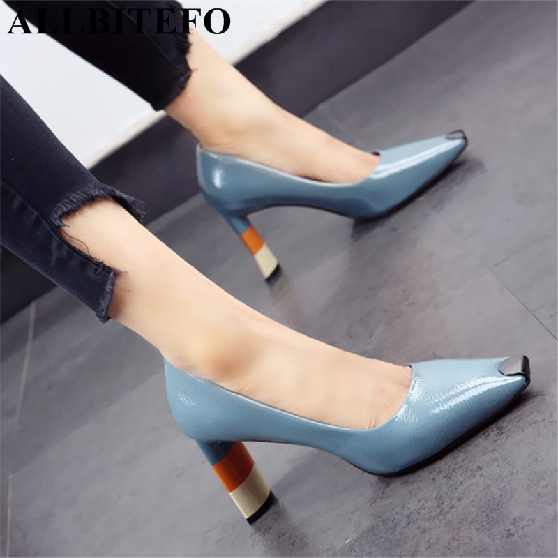 Allbitefo Coloré Talon Coloré Mode Femmes Chaussures High Heel Chaussures Métal Square Toe Filles Partie Chaussures De Mariage Printemps Femmes P