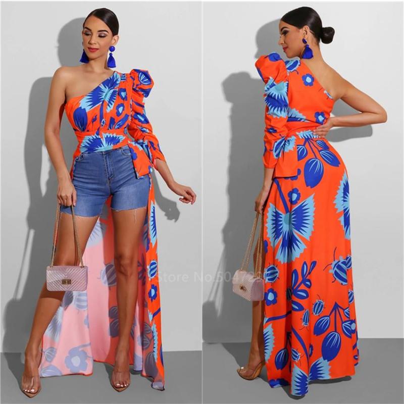 

Summer 2020 News African Ladies Clothes One Shoulder Sleeve Dashiki Print Back Swing Fashion Maxi Top African Dresses for Women