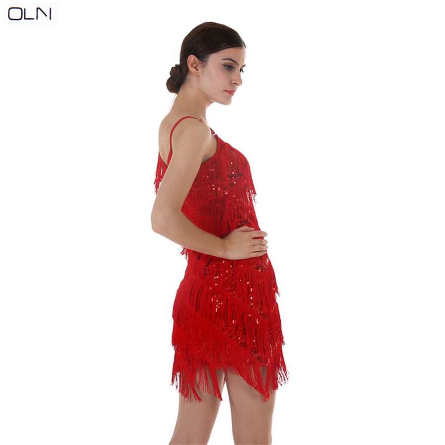 

Latin dance sequined tassel dress sling Latin dance dress costume adult female, Black