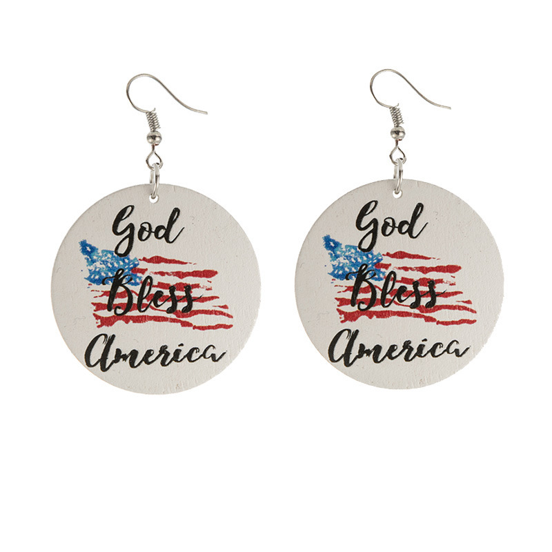 

Dangle & Chandelier White Wood God Bless America Flag Letters Earrings Wooden Silver Party Club DIY Jewelry