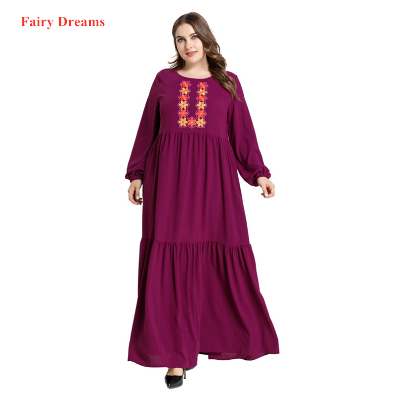 

Kaftan Abaya Dubai Flowers Muslim Dress Caftan Marocain Turkish Dresses Long Sleeve Abayas For Women Plus Size Islam Clothing