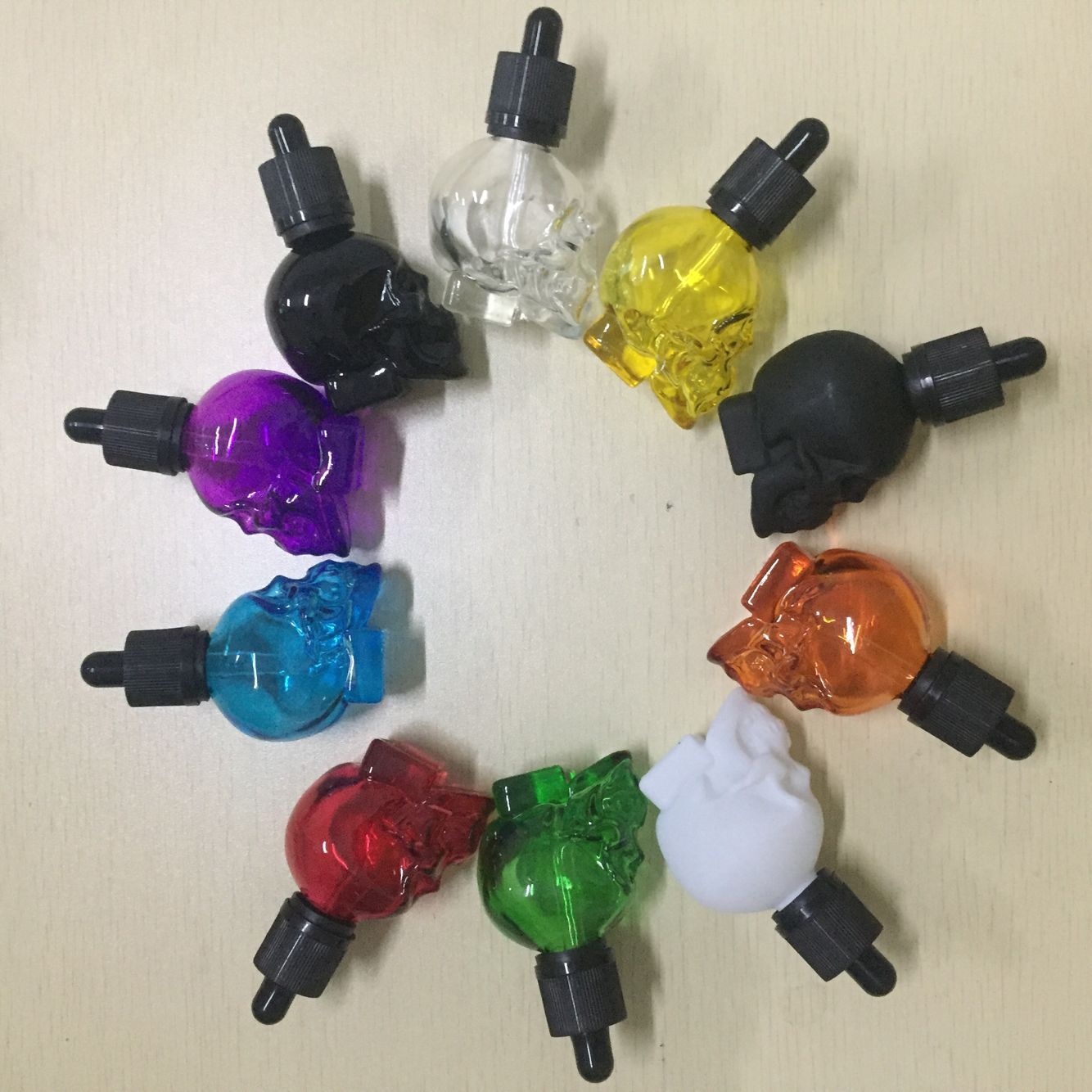 

30ml colorful skull glass bottle jars eye dropper essential oil glass bottle with childproof tamper evident cap for ejuice vape bottle DHL
