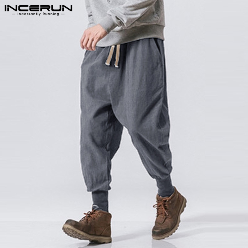 

INCERUN Men Pants Drawstring Vintage Joggers Solid Color 2019 Cotton Streetwear Baggy Casual Harem Trousers Men Sweatpants -5XL, Wine red pants