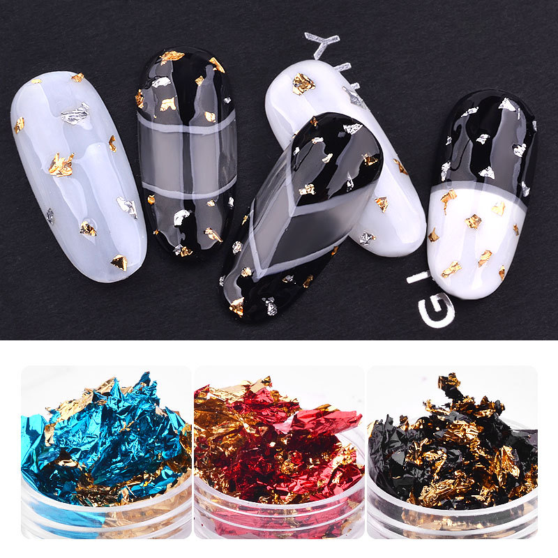 

Zziell Nail Decorstions Aluminum Foils Sequins 3D Flake Sticker Colorful Irregular Holographic Mirror Decoration Nail Art