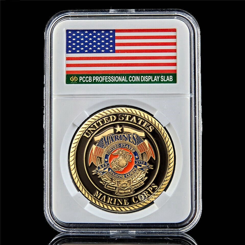 US Marine Corps War Pirate Devil Navy Military Craft Challenge Dog Gold Plated Coin W/Pccb Box-image-521584945