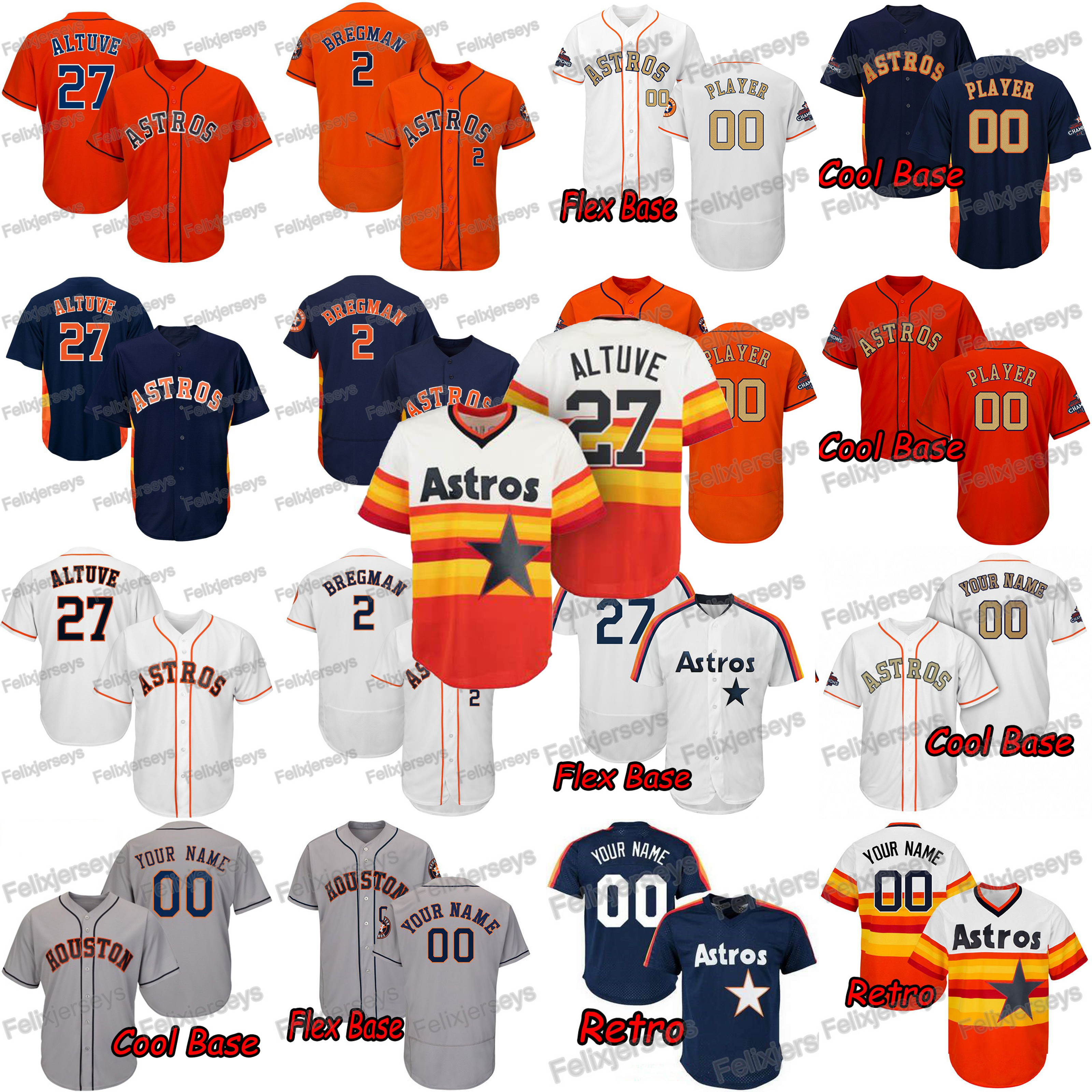 

2 Alex Bregman 27 Jose Altuve Carlos Correa 4 George Springer Robinson Chirinos Josh Reddick Yuli Gurriel Michael Brantley Baseball Jersey, Cool base orange