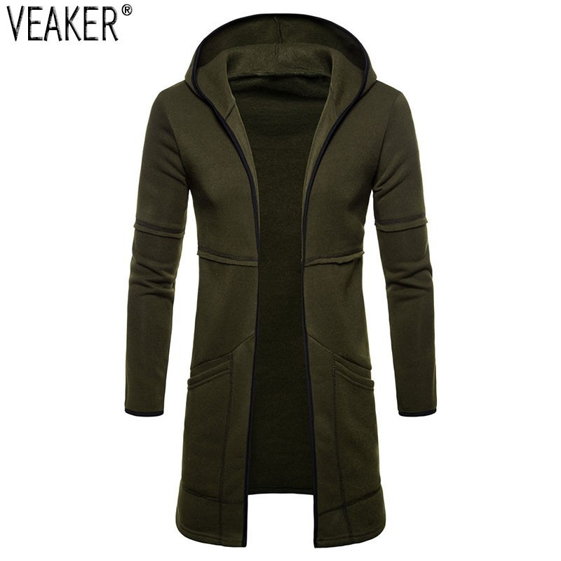 

2018 Autumn New Men's Casual Long Hoodies Outerwear Male Solid Color Long Hooded Coat Men Slim Fit Hoodies Streetwear, Black