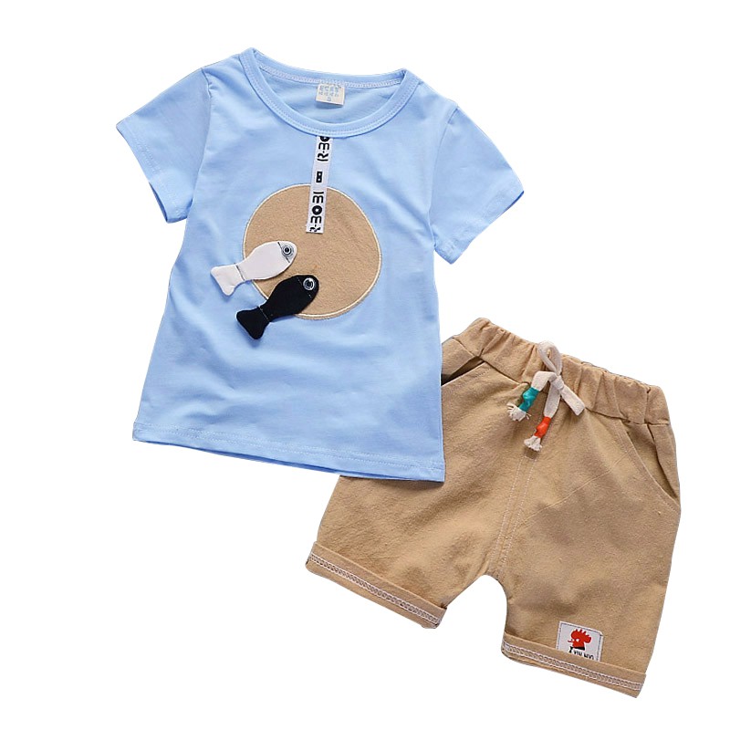 

Kids Boys Cute Fish Pattern Printed T-shirt Top Short Pants Sets Children Cotton Soft Suits 1-4Years