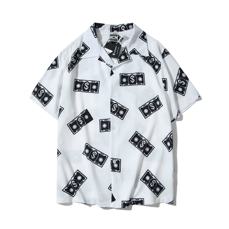 

Men's Top Shirt Short Sleeve Hawaiian Beach Holiday Style Couple Floral Shirt Loose Match Short Sleeve Man, Black
