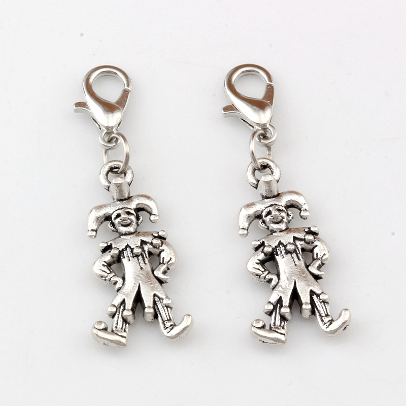 

50pcs/lots Antique Silver 3D Clown Floating Lobster Clasps Charm Beads Fit Charm Bracelet DIY Jewelry 12x38mm A-488b