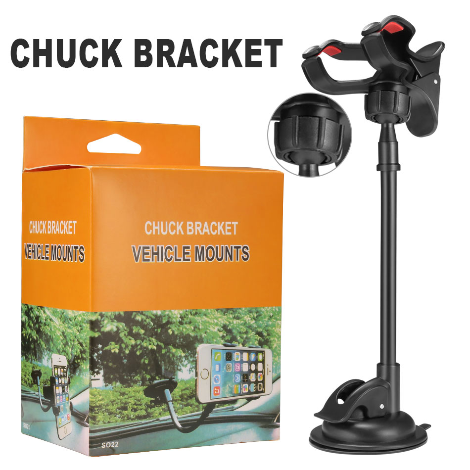 

Car Mount Phone Holder Windshield for iPhone XS Max XR Long Arm Clamp with Double Clip Strong Suction Cup Phone Holders With Box, Black