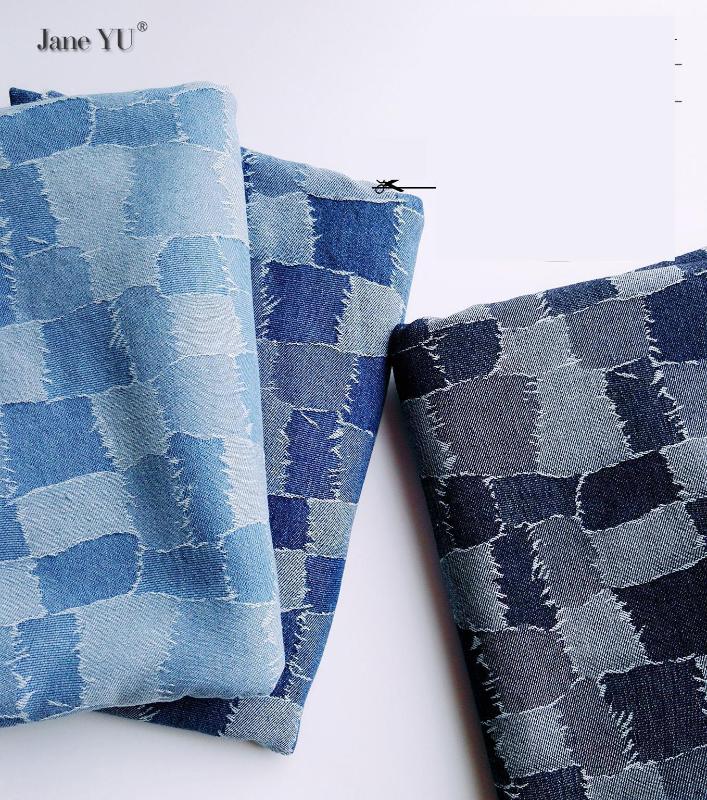 

JaneYU Splicing Lattice Washing Jacquard Denim Fabric Fabric Pants Spring And Autumn Cloth Diy Handmade