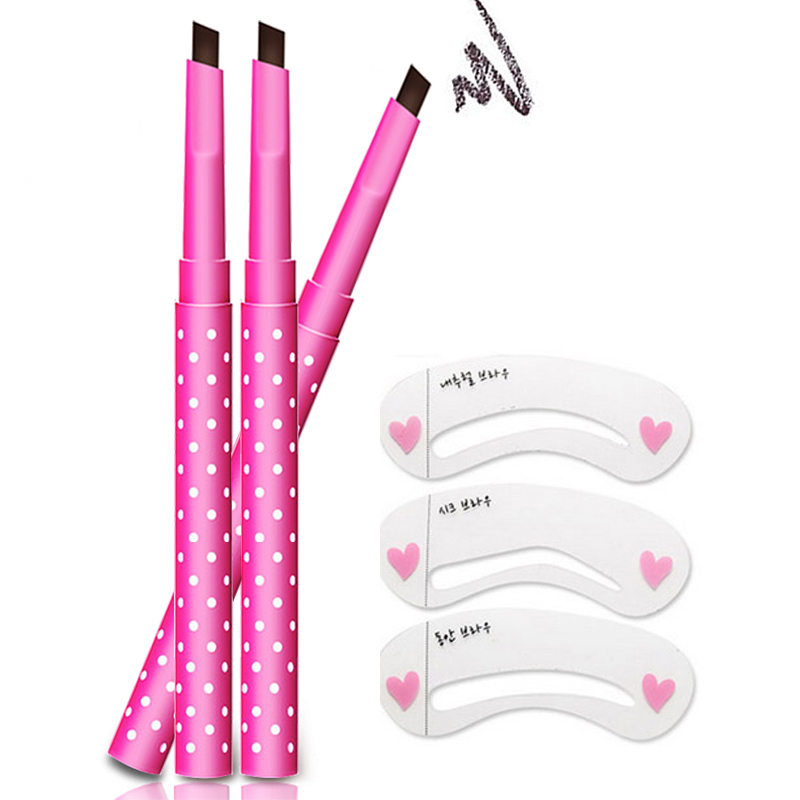 

Pro Women Lady Waterproof Brown Eyebrow Pencil Eye Brow Liner Pen Powder Makeup Tool With Stencil 131-0226