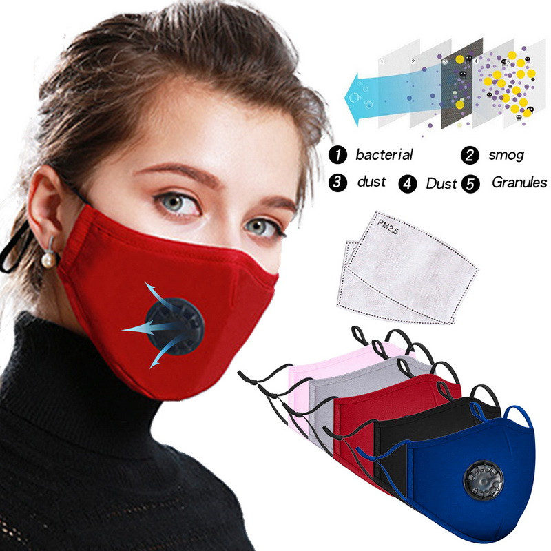 

Reusable Unisex Cotton Face Masks With Breath Valve PM2.5 Mouth Mask Anti-Dust Fabric Mask Washable Mask With Filter