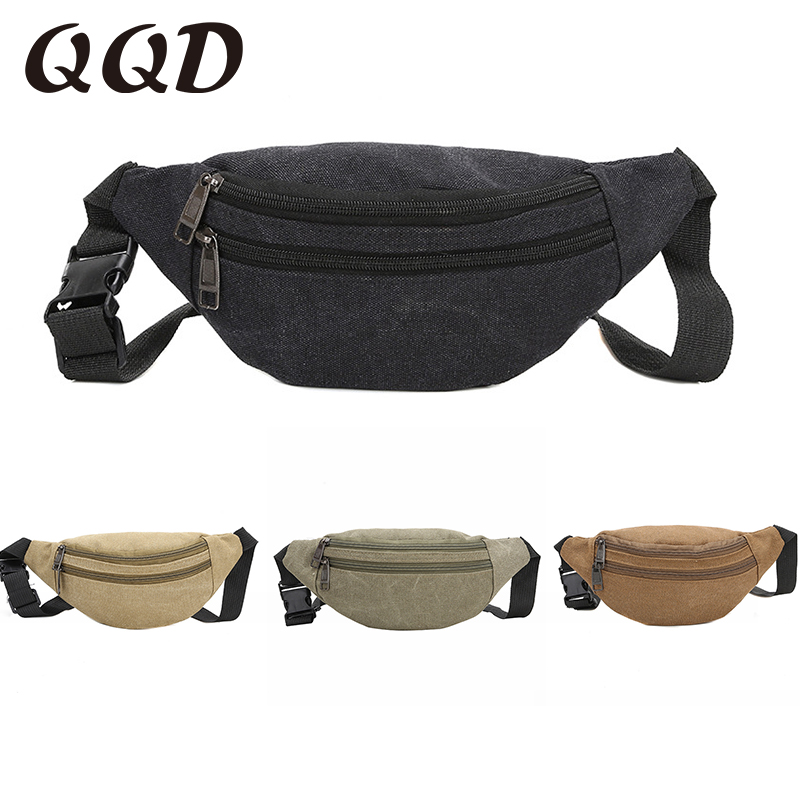 

QQD men waist bag functional canvas fanny pack phone pouch sports belt bag women for belt casual hip banana new, Black