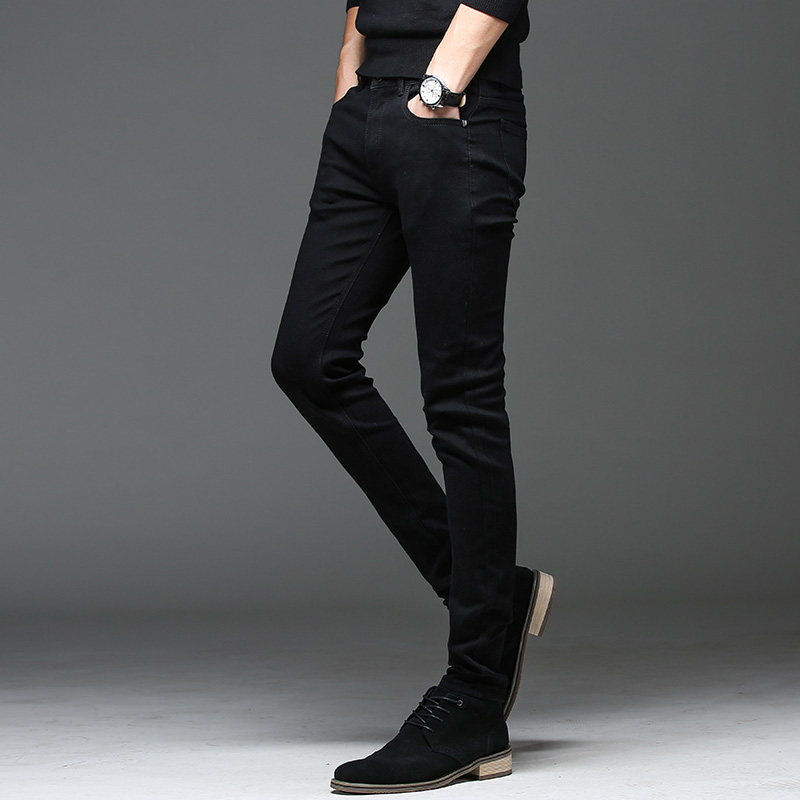 

Slim fit elastic men pencil pants skinny jeans black men jeans high quality casual