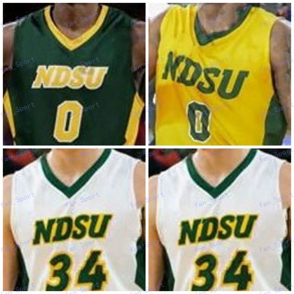 

Custom NDSU College Basketball Green Yellow White Any Name Number #0 Vinnie Shahid 24 Tyson Ward Deng Geu North Dakota State Bison Jerseys, As