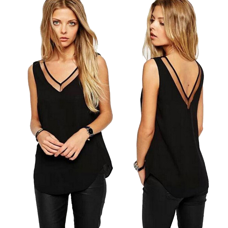 

Ladies Vest Chiffon Shirt 2020 Europe and America Summer New V-neck Gauze Loose Sleeveless Tank Tops Solid Color Top Sweet Women, Black