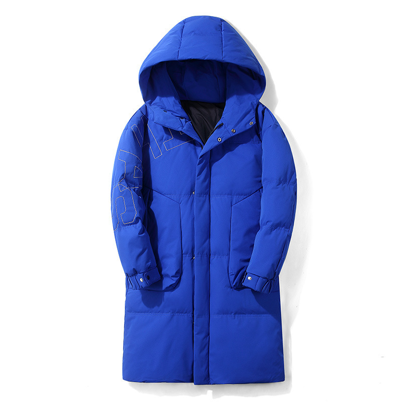

Winter Down Jacket Men 2020 New Fashion Printing Handsome Hooded Jacket Men's Thick Warm White Duck Down Long Coat Men, Black